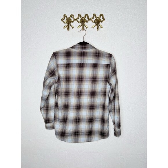 Dixxon Boys Flannel Shirt Size XL Youth Div Plaid Pearl Snap Front Brown Blue R2 - Picture 7 of 8